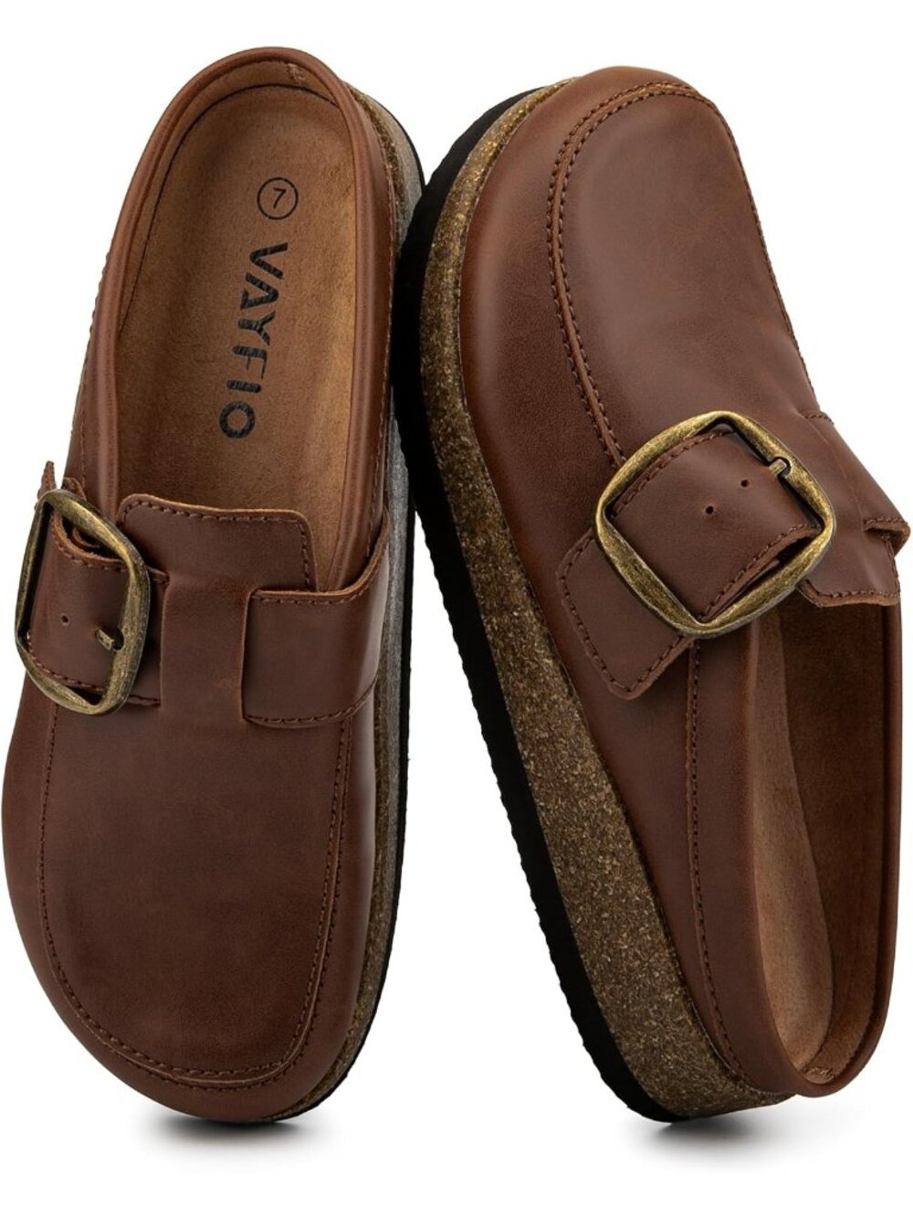 🆕Women's Dark Brown Leather Buckle Clogs Non Slip Platform Mules Slip-On Slides